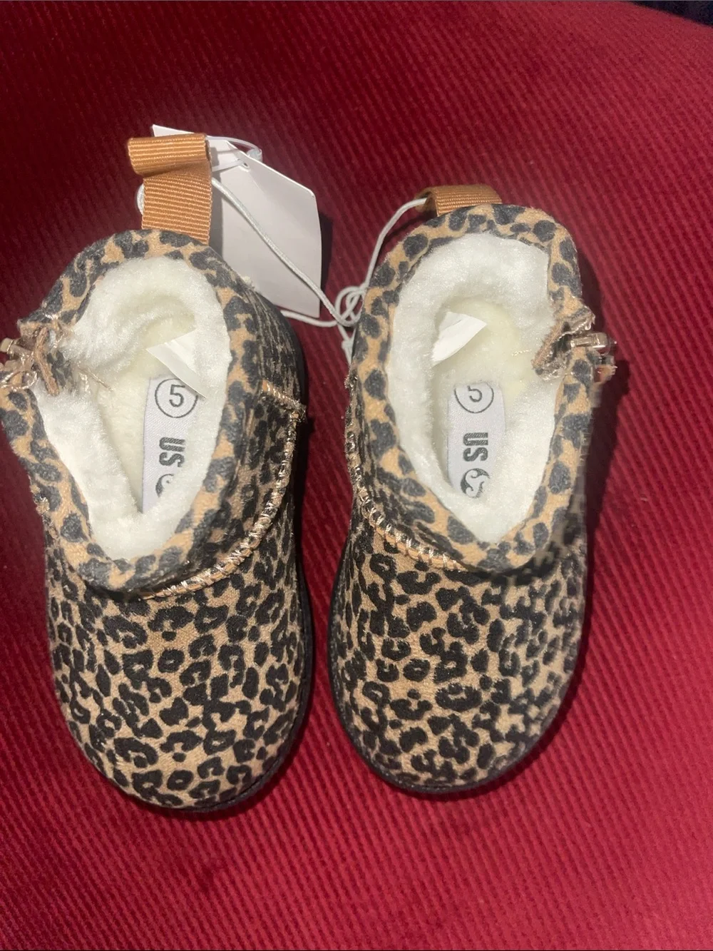 Kids Leopard Print Fleece-Lined Boots - Tan/Black